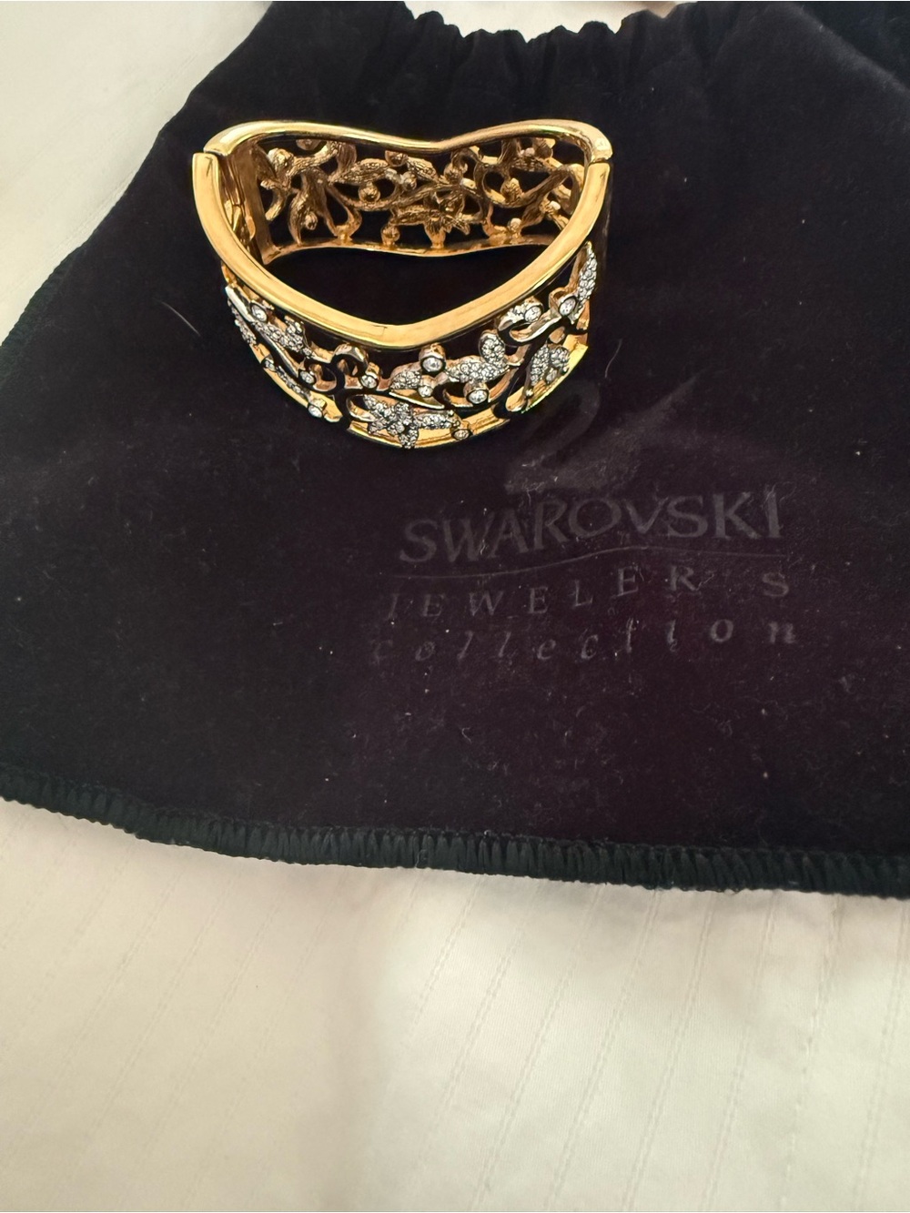 Swarovski Gold and Crystal Openwork Cuff Bracelet